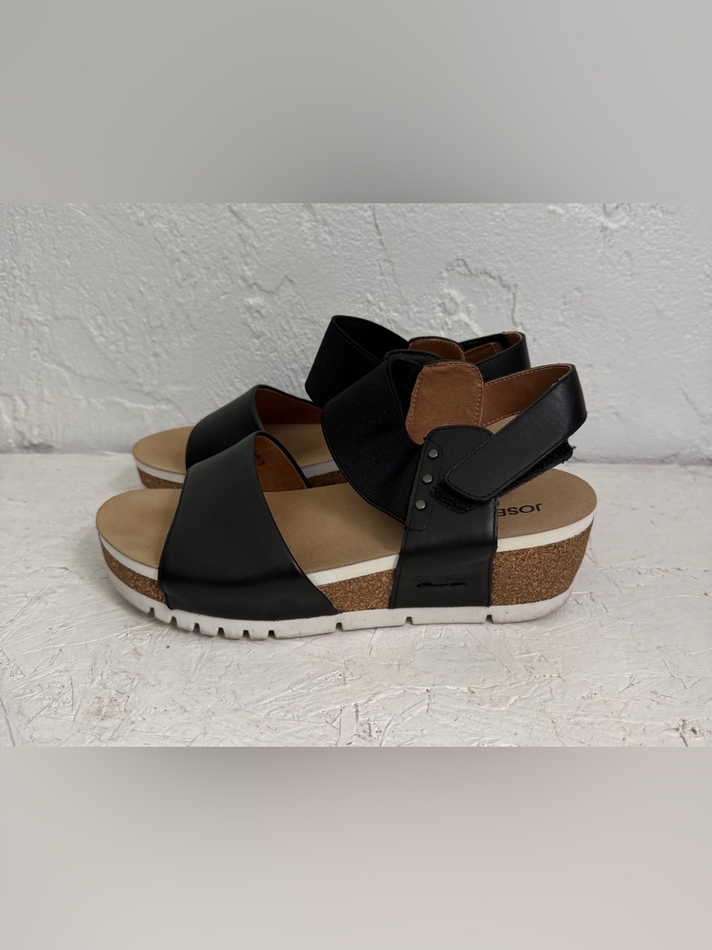 Josef Seibel Quinn 09 Sandals Shoe Size 8/8.5 Black Leather Slingback Wedge
